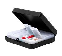 Simple Square Metal Portable Pill Box Storage Box with 8 Compartment (Black)