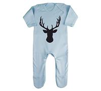 Simple Stag Head Animal Lover Baby Romper Jumpsuit with feet, 6-12 Months, Pastel Blue