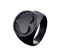 Simple Stainless Steel Band Rings for Women Men 316L Stainless Steel Black Signet Ring Ace of Spades Shape Promise Ring for Him for Boy Father Husband Ring Size P 1/2