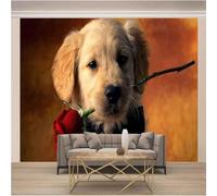 Simple Stereo Animal Dog Flower Modern 3D Wallpaper Premium Textured Silk Neutral Tones Material Ideal for Living Room Bedroom-200cm×140cm