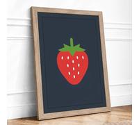 Simple Strawberry Minimalist Framed Wall Art Print A2 Oak