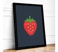 Simple Strawberry Minimalist Framed Wall Art Print A3 Black