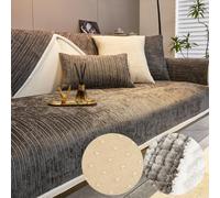 Simple Striped Chenille Anti-Scratch Couch Cover, Funnyfuzzy Sectional Sofa Cover , Funny Fuzzy Herringbone Chenille Fabric Sofa Cover, Chenille Couch Cover (90*120cm/35.4*47.2in,Dark Grey)