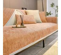 Simple Striped Chenille Anti-Scratch Couch Cover,Solid Color Striped Weave Textured Sectional Couch Covers,Cosy Plush Non-Slip Couch Cover,Funny Fuzzy Sofa Cover,Washable (27.5 * 82.6in, Orange)