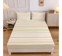 Simple Stripes Print Microfiber 4FT-Small Double Ultra Soft Breathable Fitted Bed Sheet, 30cm Deep Pocket Microfiber Classic Lines Fitted Sheets for 4FT-Small Double Bed 120x190cm