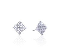 Simple Stud Earrings, 925 Sterling Silver Earrings Studs Silver Cubic Zirconia Dot Matrix Square 11.6X11.6mm for Women Mother'S Day Jewelry Modern