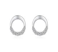 Simple Stud Earrings, 925 Sterling Silver Stud Earrings Silver Oval with Cubic Zirconia 11.4X8.8mm for Women Mother'S Day Jewelry Fashion