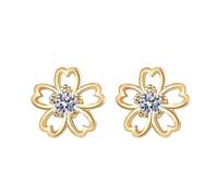 Simple Stud Earrings, Gold Stud Earring Hollow Heart Flower Cubic Zirconia for Women Birthday Jewelry Upgrade