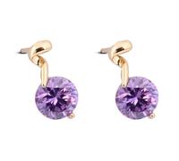 Simple Stud Earrings, Gold Studs Earrings with Round Shape Purple Cubic Zirconia 8mm for Women Anniversary Jewelry Upgrade