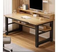 Simple Style Computer Desk with External Shelves and Storage Home Office Study Table Natural Black Finish 140 cm Long x 59 cm Wide Perfect for Work or Study.
