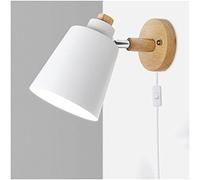 Simple Style Indoor Wall Lamp Edison E27 Wall Spotlights with Plug and ON/Off Switch Adjustable Modern Wooden Bedside Reading Lights Wall light for Bedroom Living room Office Study,White