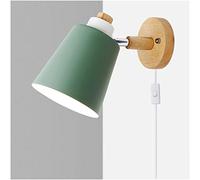 Simple Style Indoor Wall Lamp Edison E27 Wall Spotlights with Plug and ON/Off Switch Adjustable Modern Wooden Bedside Reading Lights Wall Light for Bedroom Living Room Office Study,Green