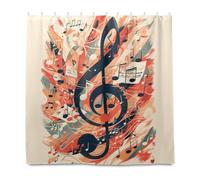 Simple Style Music Notes Colorful Decorative Water Repellent Cloth Shower Curtain Set with Hook Polyester Stuff Machine Washable Standard Shower Curtain Liner for Bathroom Sets Fall Decor Halloween