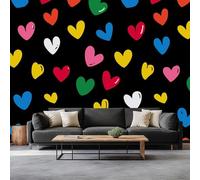 Simple Style Photo Picture Wallpaper Cartoon Colorful Heart Wall Mural for Living Room, Bedroom, Bathroom, Office, Dining Room, Kid's Room Decoration Wall Covering 500 x 280 cm