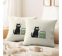 Simple, Thick Line Art Cushion Covers Set of 2 Pack 45 x 45 CM - No Pillow Insert Decorative Covers Cute Black Cat, Fish Tank for Sofa Bed Couch Outdoor Home Decorations
