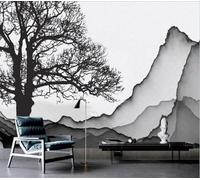 Simple Three Dimensional Black and White Mountain Peaks Trees 3D Wallpaper Premium Textured Silk Study Dining Living Room Bedroom Sofa TV Wall Easy Install-250cm×170cm