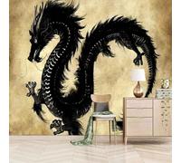 Simple Three Dimensional Black Animal Dragon 3D Wallpaper Premium Textured Silk Study Dining Living Room Bedroom Sofa TV Wall Easy Install-350cm×256cm