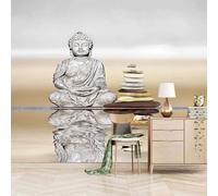 Simple Three Dimensional Buddha Statues Pebbles Reflections Modern 3D Wallpaper Premium Textured Silk Neutral Tones Material Ideal for Living Room Bedroom-250cm×170cm