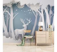 Simple Three Dimensional Cartoon Abstract Forest Elk 3D Wallpaper Silky Texture Home Study Office Grey Dining Room Sofa Bedroom Living Room TV Backdrop-350cm×256cm