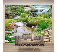 Simple Three Dimensional Garden Bridge Flowing Water Flowers 3D Wallpaper Textured Silk Easy Install Living Room Sofa Bedroom Dining Room Home Decoration Wall-300cm×210cm