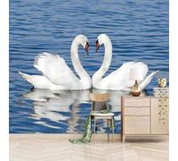 Simple Three Dimensional Lake Animal White Swan 3D Wallpaper Premium Textured Silk Study Dining Living Room Bedroom Sofa TV Wall Easy Install-350cm×256cm