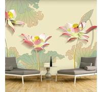 Simple Three Dimensional Pink Lotus Flower Lotus Leaf 3D Wallpaper Premium Textured Silk Study Dining Living Room Bedroom Sofa TV Wall Easy Install-150cm×105cm