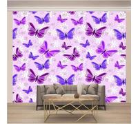 Simple Three Dimensional Purple Butterfly Art 3D Wallpaper Textured Silk Easy Install Living Room Sofa Bedroom Dining Room Home Decoration Wall-300cm×210cm