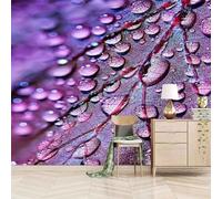 Simple Three Dimensional Purple Leaves Water Drops 3D Wallpaper Easy Install Feature Office Living Room Sofa Bedroom TV Background Wall Decoration-250cm×170cm
