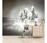 Simple Three Dimensional River Animal White Horse 3D Wallpaper Easy Install Feature Office Living Room Sofa Bedroom TV Background Wall Decoration-350cm×256cm