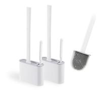 Simple Toilet Brush, Bathroom Silicone Toilet Brush, Anti-Slip Long Plastic Handle and Soft Flexible Bristles, Stand and Drip-Proof Base