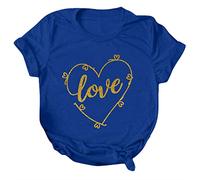 Simple Top Couple Summer Print Short Sleeve T-Shirt Casual Women's Blouse Top Sexy, blue, L