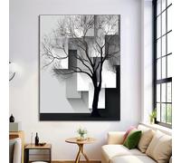 Simple Tree Oil Painting On Canvas Print Posters Large Black And White Abstract Geometry Wall Art Modern Living Room Decor Fine Art Decorative 20X28In Frameless