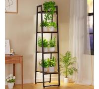 Simple Trending Plant Stand Indoor with Grow Lights, 4 Tier Metal Plant Shelf for Multiple Flower Planter, Heavy Duty Ladder Plant Display Holder for Home Patio, Black