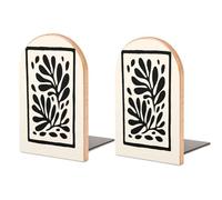 Simple Two Large Abstract Leaves Wooden Bookends Shelves 2 PCS Sturdy Book Holders Desktop Organizer for Home Office Libraries