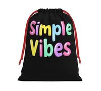 Simple Vibes Art Words Print Ultra Soft Plush Christmas Party Gift Bags, Drawstring Xmas Candy Treat Favors Holiday Sacks, Wedding Jewelry Pouches