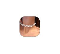 Simple Vintage Layered Pearl Choker for Bride Women Exquisite Unique Adjustable Hollow Pearl Short Necklace Lightweight Pearl Choker Wedding Jewelry, L, Metal, No Gemstone