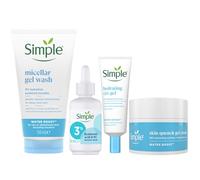 Simple Water Boost Skin Quench Gel Face Cream for Dry Skin 50 ml + Micellar 100% Soap-Free Face Cleanser 150 ml & Hydrating Eye Gel 25 ml & Simple 3% Hyaluronic Acid + B5* Booster Serum Serum 30 ml