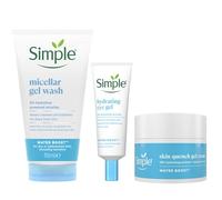Simple Water Boost Skin Quench Gel Face Cream for Dry Skin 50 ml + Micellar 100% Soap-Free Face Cleanser Gel 150 ml & Hydrating Eye Gel 25 ml