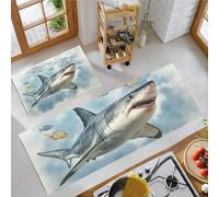 Simple Watercolor Kitchen Rugs Set of 2 Anti Fatigue Floor Mat, Ocean Realism Kitchen Mat for Home Decoration, Gray-Blue Non Slip Kitchen Rug Set Comfort Standing Mats - 40x60cm+40x120cm