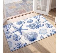 Simple Watercolor Retro Ocean Shells Starfish Marine Life Shells Blue White Large Area Rug, 240x300cm (8x10ft) Washable, Non-Slip Low-Pile Rug for Bedroom, Lounge, Underbed, Home Theatre Decor