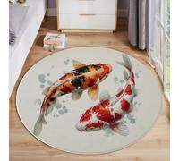 Simple Watercolor Round Rug, Soft Non-Slip Nursery Koi Bubbles Rug, Low Pile Washable Kids Orange Color Floor Carpet, for Boys Girls Bedroom Living Room Playroom Corridors 90cm