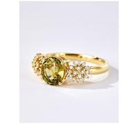 Simple Wedding Band 9Kt Gold Rings Oval with Green Tourmaline with Diamond Size L 1/2 Solid Not Plated Premium for Ladies Mothers Day Jewelry