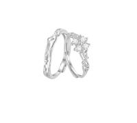 Simple Wedding Band Sterling Silver Ring 925 Silver Cubic-Zirconia Flower Adjustable Fashion for Couple Women Sister New Year Jewelry