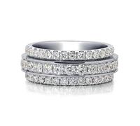 Simple Wedding Band, The Wedding Band 3 Layers All-Around Band 18.1K White Gold with White Round Shape Moissanite Size T 1/2