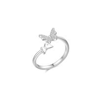 Simple Wedding Band, Womens Promise Rings Double Butterfly with Moissanite Silver 14K White Gold Size K 1/2