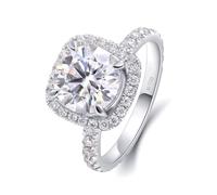 Simple Wedding Ring, Fancy Rings for Women Eternity Band with 2ct 4 Claws Round Moissanite 14K White Gold Size N 1/2