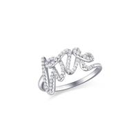 Simple Wedding Ring, Silver Promise Rings for Women Love Letter with Round Shape Lab Created Diamond 14K White Gold Size O 1/2