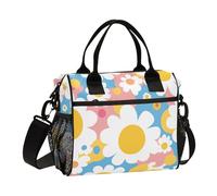 Simple White Blooms Large Lunch Bag with Shoulder Strap Big Lunch Bags for Women for Office lonchera de comida para adultos