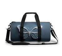 Simple White Butterfly Travel Gym Bag for Women Men Cylindrical Duffle Bag Sport Workout Bag with Shoulder Strap