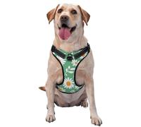 Simple White Daisies On Green No Pull Dog Harness Adjustable Reflective Oxford Easy Control Medium Large Dog Harness